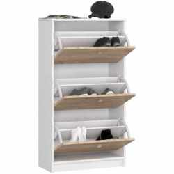 Dulap pantofi cu 3 usi rabatabile, PAL laminat 16 mm, 60x29x113 cm, alb si stejar sonoma