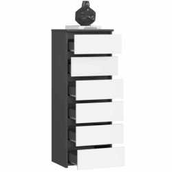 Comoda cu 6 sertare, PAL laminat 16 mm, 40x35x109 cm, gri si alb