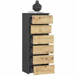 Comoda cu 6 sertare, PAL laminat 16 mm, 40x35x109 cm, gri si stejar artisan