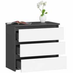 Noptiera cu 3 sertare, PAL laminat 16 mm, 60x35x57 cm, gri si alb