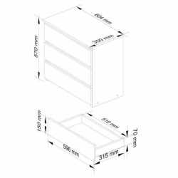 Noptiera cu 3 sertare, PAL laminat 16 mm, 60x35x57 cm, stejar artisan si alb