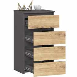 Comoda cu 4 sertare, PAL laminat 16mm, 40x35x74 cm, gri si stejar artisan