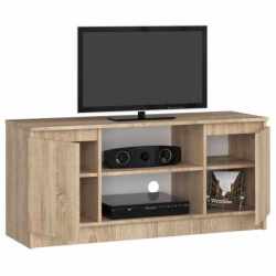 Comoda TV cu 2 usi si o polita, PAL laminat 16 mm, 120x40x55 cm, stejar sonoma