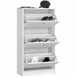 Dulap pantofi cu 3 usi rabatabile, PAL laminat 16 mm, 60x29x113 cm, alb