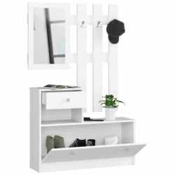 Set mobilier hol cu pantofar, oglinda, sertar si cuier metalic, PAL laminat, 90x25x170 cm, alb