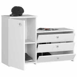 Dulap pantofi S16 cu comoda, 3 niveluri rabatabile, PAL laminat 16 mm, 98x33x67 cm, alb