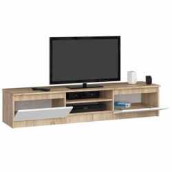 Comoda TV cu 2 usi si rafturi centrale, PAL laminat, 160x40x33 cm, stejar sonoma si alb