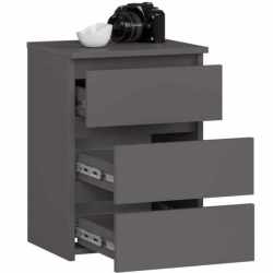 Noptiera cu 3 sertare, PAL laminat 16 mm, 40x35x57 cm, gri