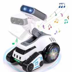 Robot rover interactiv pentru copii cu muzica, lumini, dans si invatare engleza, 19x16x11 cm, alb