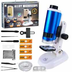 Microscop educational cu accesorii, marire 100x-250x, iluminare LED, suport smartphone, set pentru experimente
