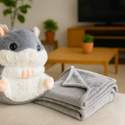 Jucarie plus hamster cu paturica ascunsa, plus moale pentru copii, 50x28 cm, gri