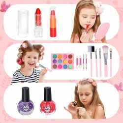 Trusa de machiaj pentru copii cu 3 niveluri, accesorii make-up si unghii, 17x12x14 cm, roz
