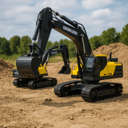 Excavator RC cu senile pentru copii, lumini si brat functional, telecomanda, incarcare USB, 32x30x12 cm