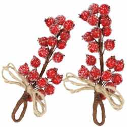 Ramura decorativa cu boabe de merisoare artificiale si snur din iuta, 15x5,5 cm, rosu