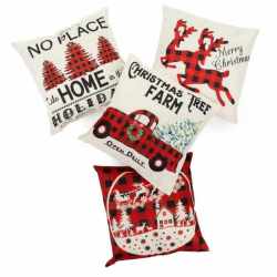 Set 4 fete de perna decorative, 40x40 cm, motive de Craciun, alb rosu
