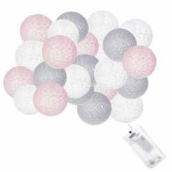 Instalatie decorativa 20 LED, lumina alba calda, 4.1 m, bile roz/alb/gri