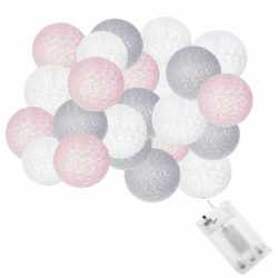 Instalatie decorativa 30 LED, lumina alba calda, 6.1 m, bile roz/alb/gri