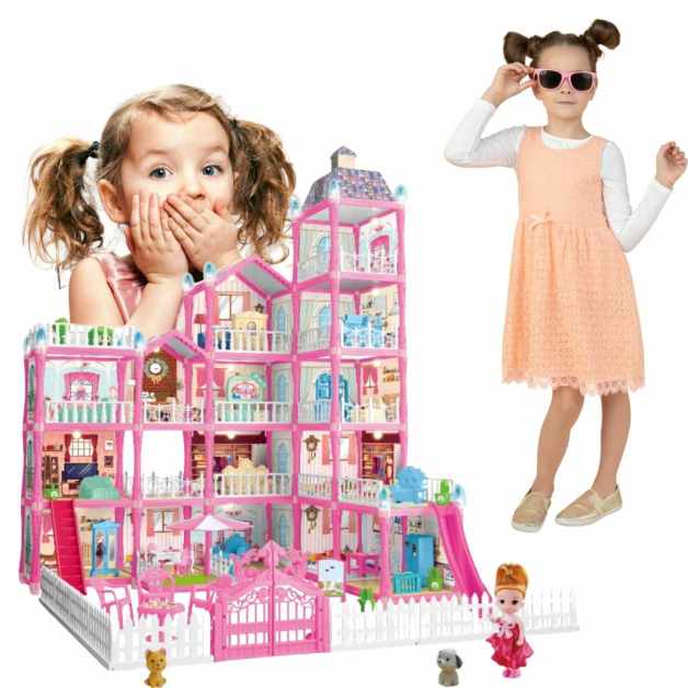 Domek-Dla-Lalek-Willa-6-Poziomow-Duzy-Akcesoria-Mebelki-Figurki-78cm-XXL