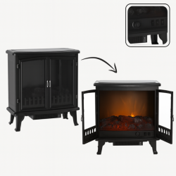 Semineu electric cu efect de flacara, 1800W, 2 trepte, ventilator incorporat, 63x35x70 cm, negru