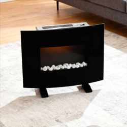 Semineu electric, montaj podea sau perete, efect de flacara, 2000W, 2 trepte, telecomanda, 61x14x48 cm, negru