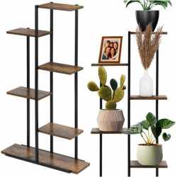 Etajera cu 6 rafturi din metal si MDF, 60x20x113 cm, negru si maro