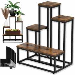 Etajera cu 4 rafturi din metal si MDF, 51x34x67 cm, negru si maro