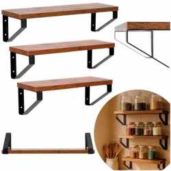 Set 3 rafturi de perete din metal si MDF, 30-35-40x12 cm, negru si maro