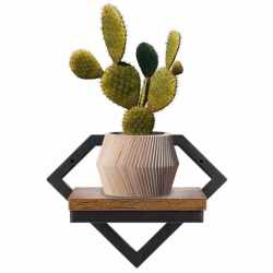 Suport de perete pentru flori, metal si MDF, 25,5x19 cm, negru/maro