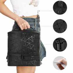 Organizator cosmetica tip beauty cu 2 compartimente, piele ecologica, 24x24x20 cm