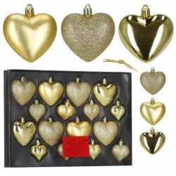 Set globuri decorative in forma de inima, 16 bucati, plastic, 4-7 cm, auriu