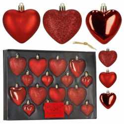 Set globuri decorative in forma de inima, 16 bucati, plastic, 4-7 cm, rosu