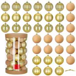 Set globuri decorative, 36 bucati, plastic, 6.5 cm, auriu si ecru