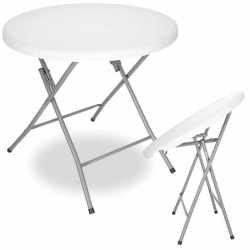 Masa pliabila rotunda pentru gradina sau catering 75x80 cm, HDPE si metal, alb