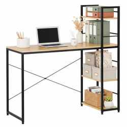 Birou cu blat MDF si rafturi laterale, cadru metalic, 120x48x122 cm, maro deschis