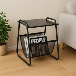 Masuta laterala cu suport reviste 40x40x55 cm, metal si lemn, negru