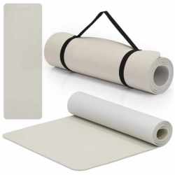 Saltea fitness antiderapanta din TPE, 183x61x1 cm, cu curea transport, bej