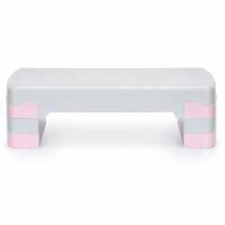 Stepper aerobic, ajustabil in 3 trepte, antiderapant, maxim 350 kg, 68x29x20 cm, gri si roz