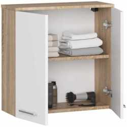 Dulap baie suspendat, cu 2 usi si 1 raft interior, PAL 16 mm, 60x23x60 cm, stejar sonoma si alb