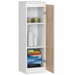 Dulap suspendat, cu usa si 3 rafturi interioare, PAL 16 mm, 30x30x99 cm, alb si stejar sonoma