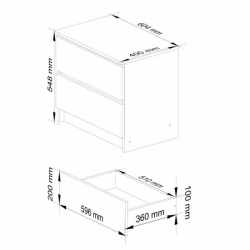 Noptiera cu 2 sertare din PAL laminat 16 mm, 60x40x55 cm, alb si stejar sonoma