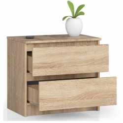 Noptiera cu 2 sertare din PAL laminat 16 mm, 60x40x55 cm, stejar sonoma