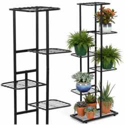 Suport pentru flori, metalic, cu 6 polite, structura verticala, 41x22x106 cm, negru