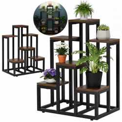 Suport pentru flori cu 6 polite din lemn, structura metal, 51x34x68 cm, negru