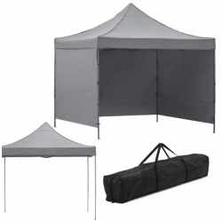 Pavilion pliabil gradina 3x3 m cu acoperis impermeabil si 3 pereti laterali, structura metalica, inaltime reglabila, gri