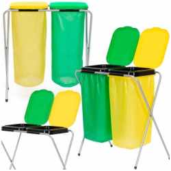 Cos de gunoi selectiv cu 2 compartimente, cadru metalic si capace PP, 68x42x75 cm