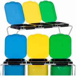 Cos de gunoi selectiv cu 3 compartimente, cadru metalic si capace PP, 98x42x74 cm