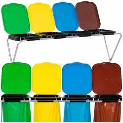 Cos de gunoi selectiv cu 4 compartimente, cadru metalic si capace PP, 128x42x74 cm