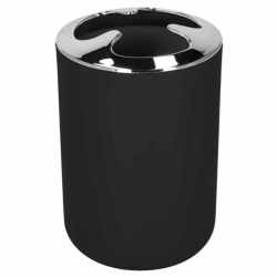 Set accesorii baie, 6 piese din plastic, cu perie WC si cos de gunoi, finisaj mat si lucios, negru argintiu