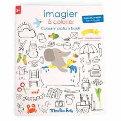 Carte de desen cu abtibilduri Engleza-Franceza, Moulin Roty