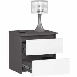 Noptiera cu 2 sertare, din PAL laminat, 40x35x40 cm, gri si alb